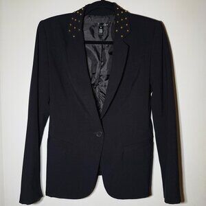 AQUA Single-Breasted Boyfriend Blazer Gold Studs Collar - Black - Size 2